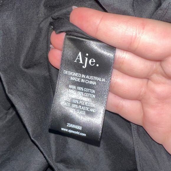 Aje Florence Pearl Trim Pleated Mini Skirt Black Size 4 A-Line Poplin Cotton - Picture 7 of 10